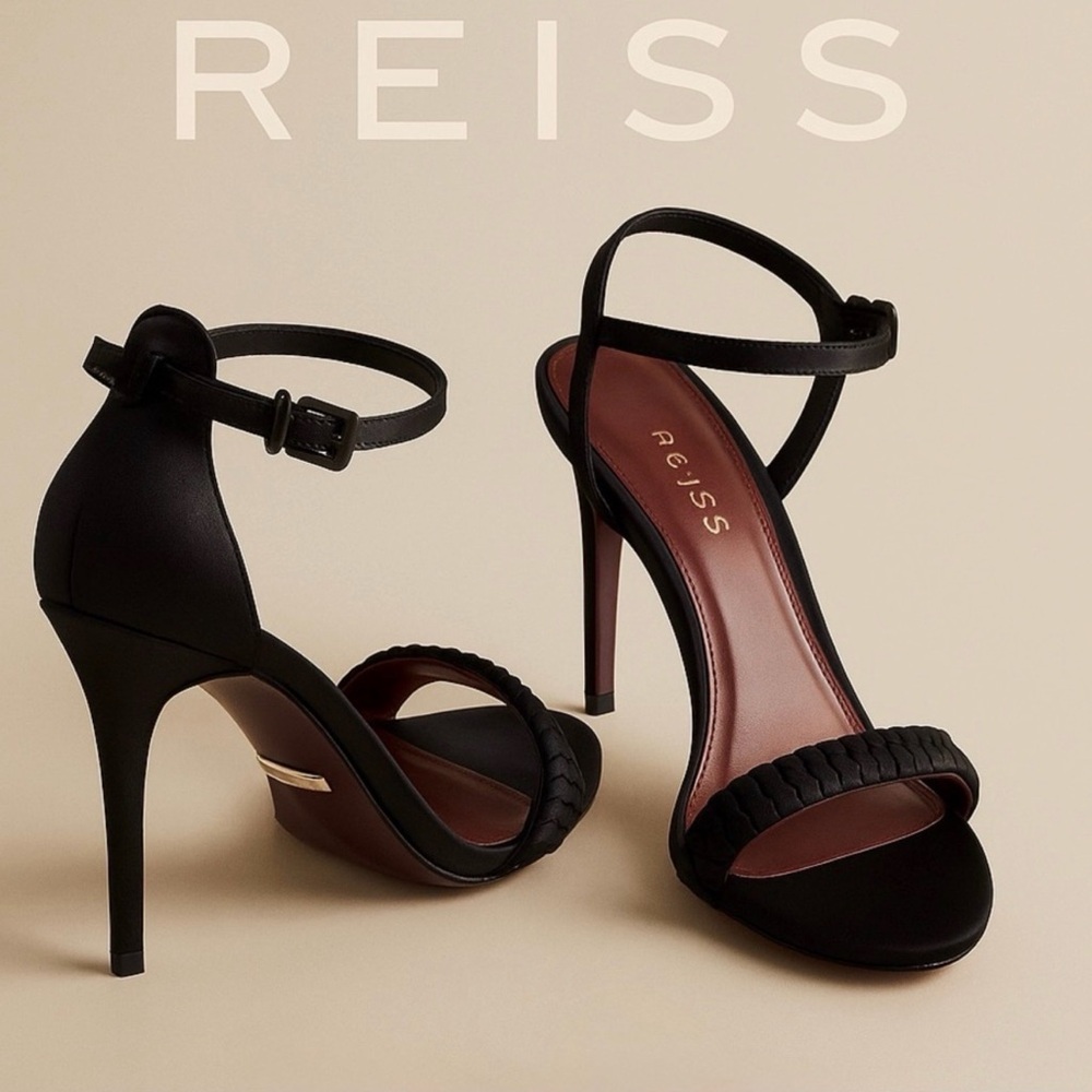 EUC Reiss Linette Black Satin Strap Heels Sz 38